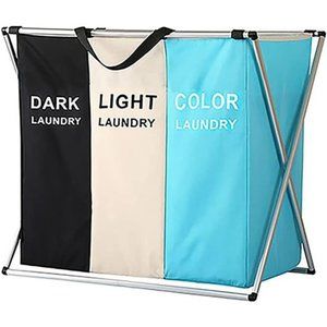 Laundry Cloth Hamper Sorter Basket 3 Sections with Aluminum Frame 24'×14''x 23''